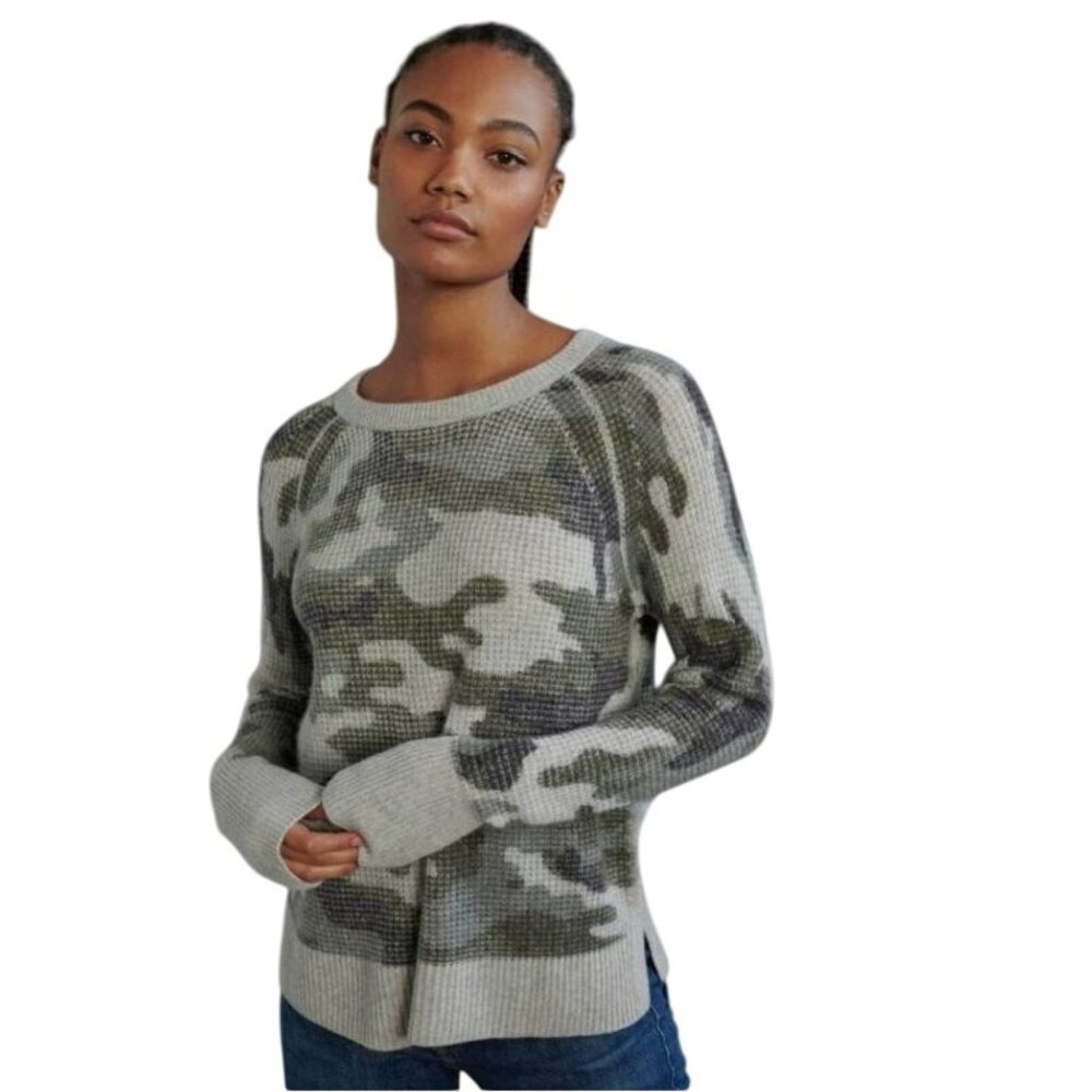 White + Warren Cashmere Sweater Henley Sweater Camouflage Green Gray Waffle